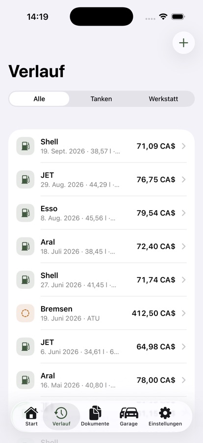 CarAi Screenshot: Verlauf